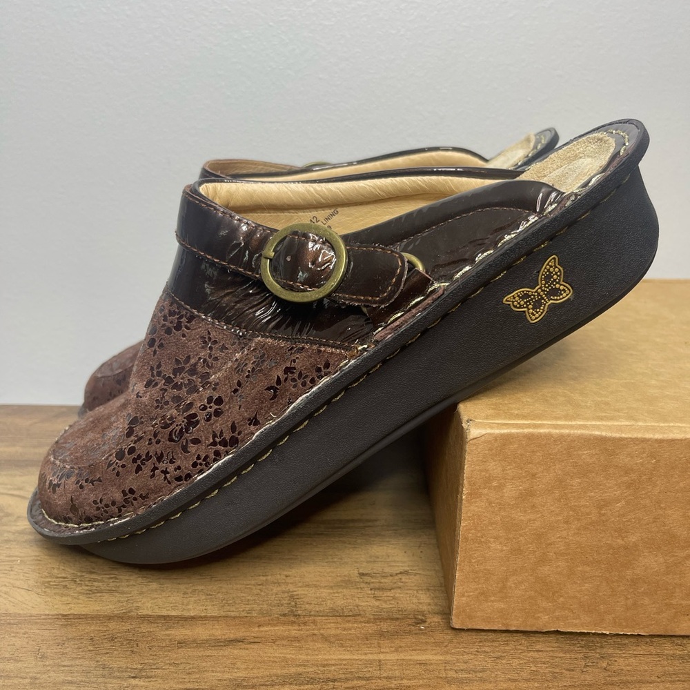 Alegria Seville Choco Posy Suede Clog Brown Comfort EU 42/US 11.5